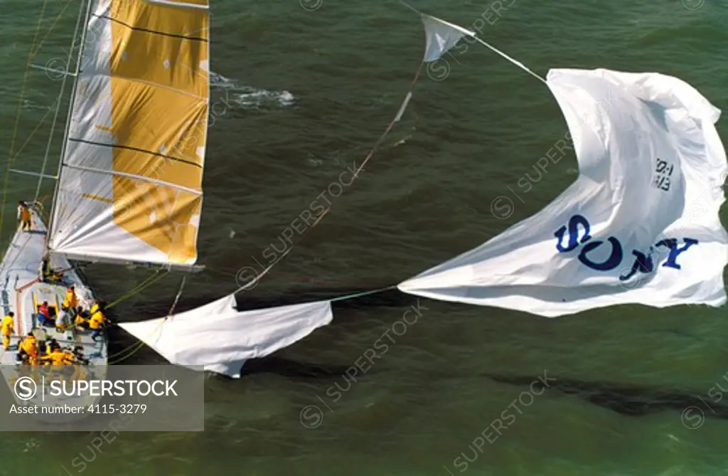 Intrum Justicia blows out her spinnaker during the Whitbread Round the World Race, 1993
