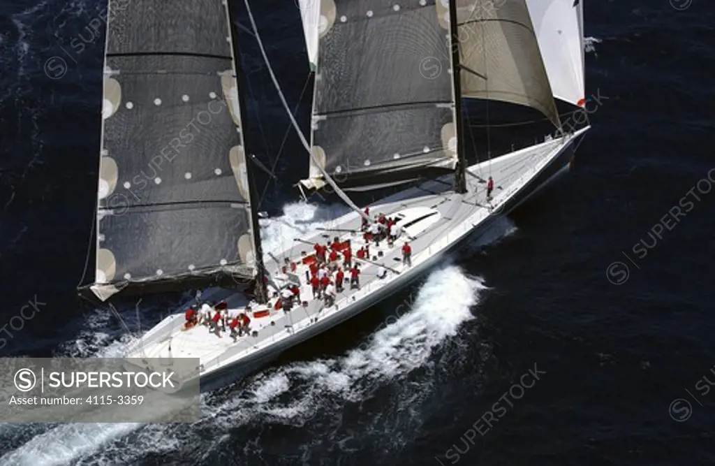 Mari-Cha IV' under full sail at Antigua Race Week, 2004.