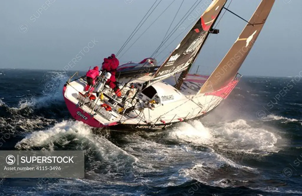 Djuice dragons in tough conditions leaving Cape Town South Africa during the Volvo Ocean Race 2001-2002.
