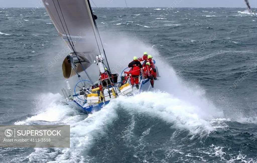 News Corp' and 'Illbruck Challenge' battle towards Hobart on leg 3 of the Volvo Ocean Race, 2001-2002.