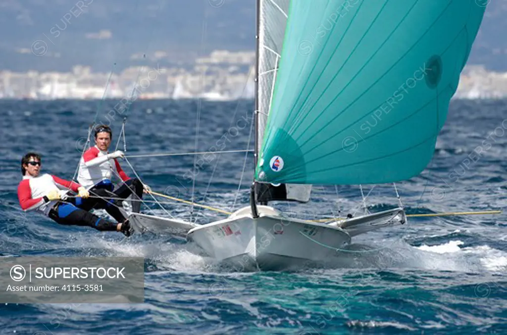 49er 'IRL25' with Russell McGovern and Matt McGovern for Ireland during the Princess Sofia Regatta, Olympic Classes and Dragons Racing in Palma Majorca, Spain, 2007.