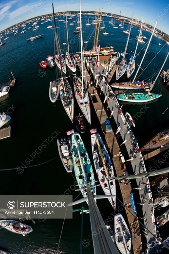 Marina viewed from the masthead of a yacht, 12 Metre World Championships, Newport, Rhode Island, USA. September 2009.