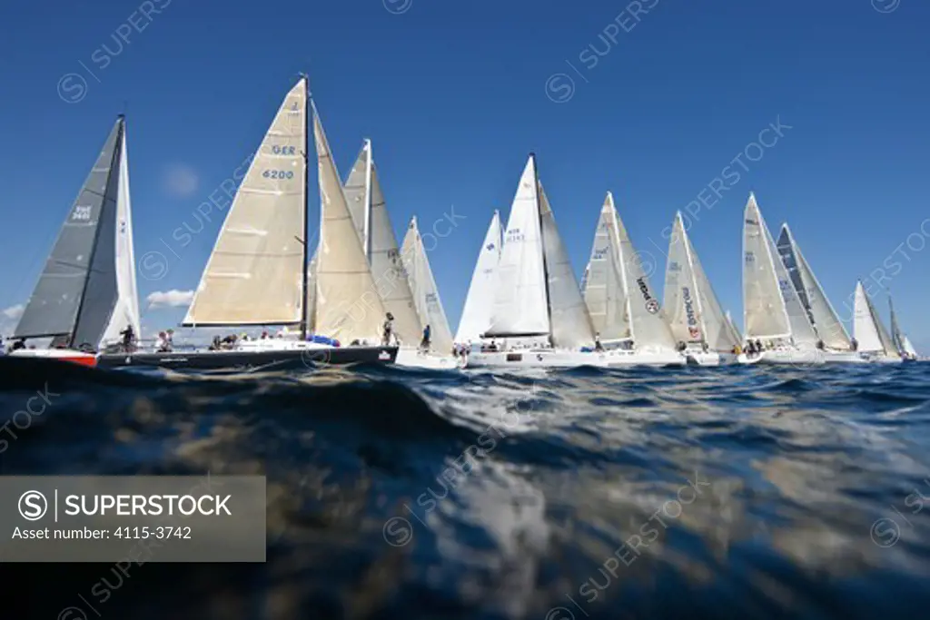 Yachts lined-up at the start of the Eurocard Round Gotland Race, Sweden, 2010.