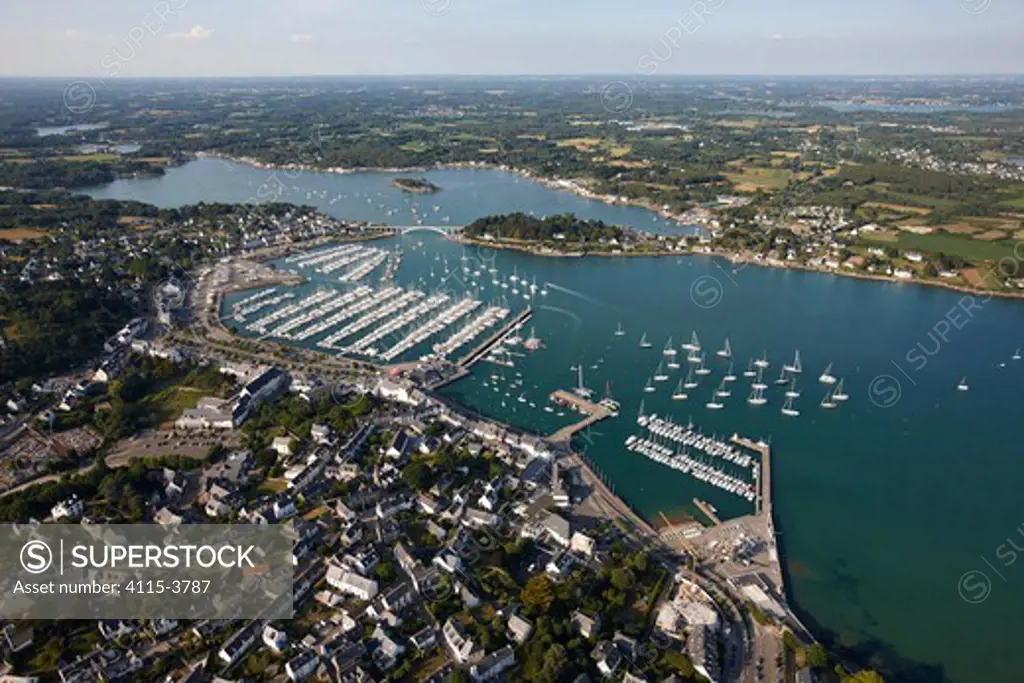Aerial view of Morbihan and marina, Brittany, France, 2010.