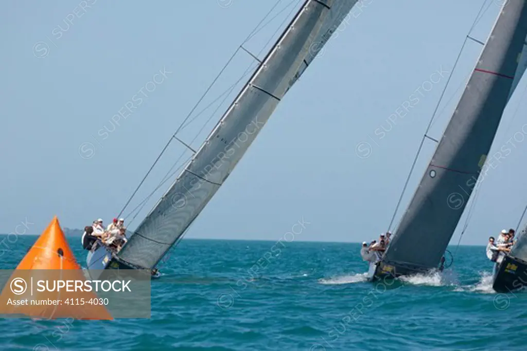 Yachts approaching mark during a race in Key West Race Week. Florida, USA, January 2011.