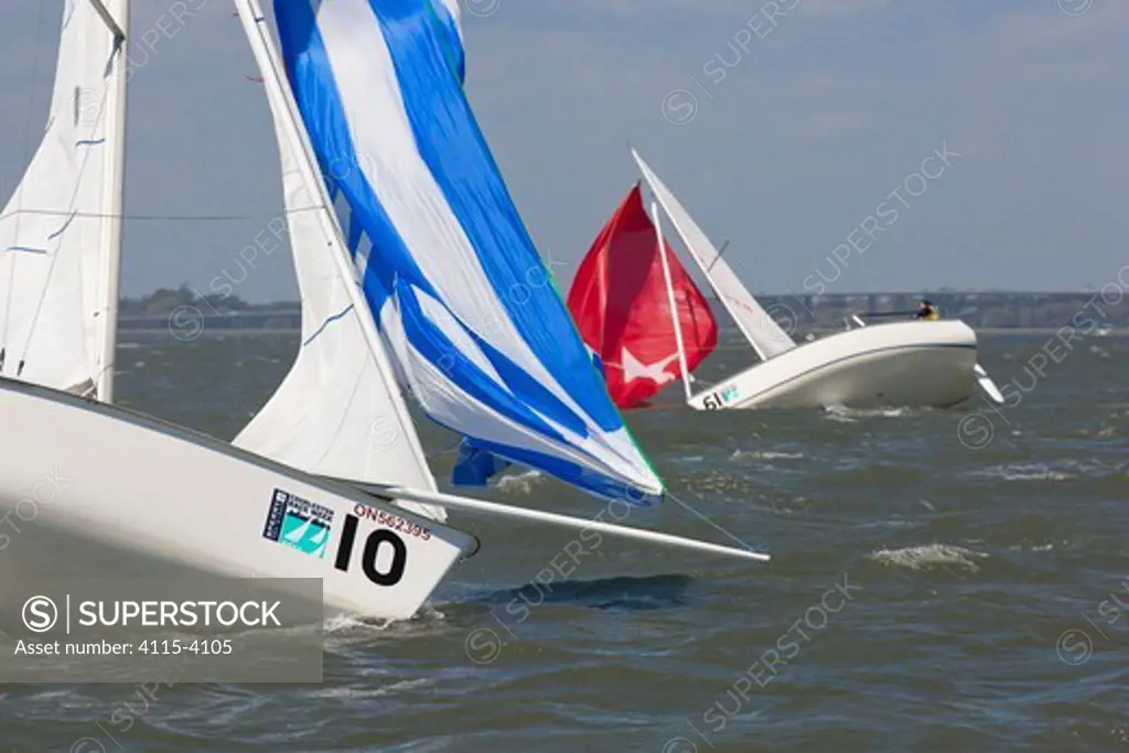 Melges 24s broaching in the wind during a race at Charleston Race Week, South Carolina, USA, April 2011.