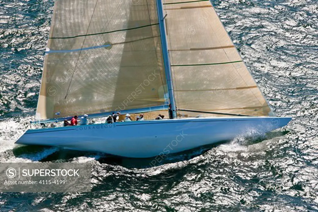 Aerial view of 'Courageous' during the 12 Metre North American Championships. Newport, Rhode Island, USA, September 2010. All non-editorial uses must be cleared individually.