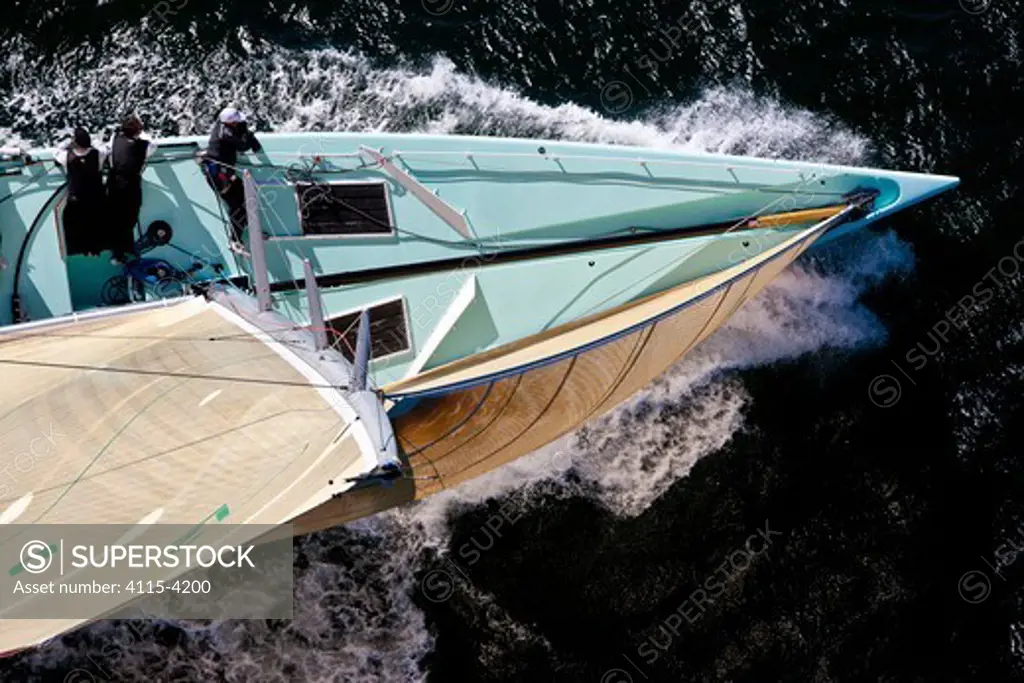 Aerial view of yacht during the 12 Metre North American Championships. Newport, Rhode Island, USA, September 2010. All non-editorial uses must be cleared individually.