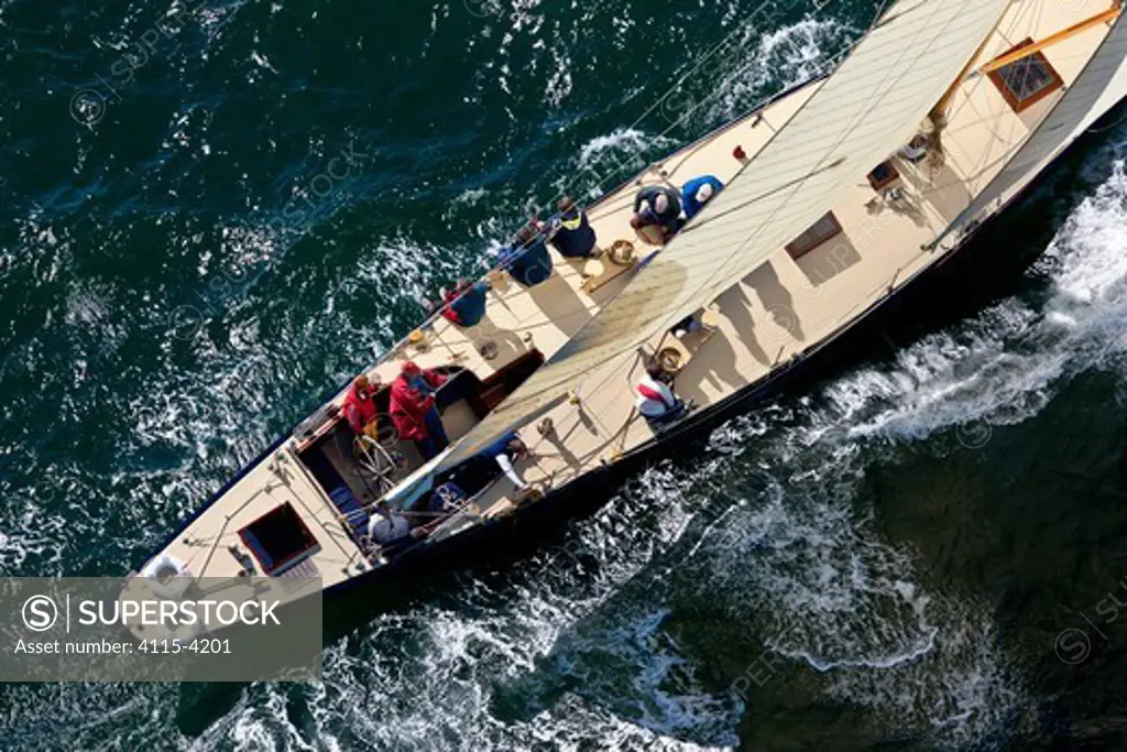 Aerial view of yacht during the 12 Metre North American Championships. Newport, Rhode Island, USA, September 2010. All non-editorial uses must be cleared individually.