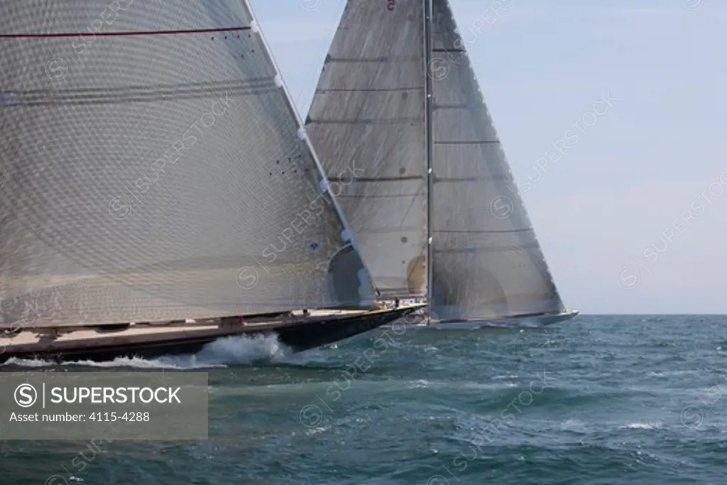 J-class yachts 'Velsheda' and 'Ranger' racing at the J Class Regatta, Newport, Rhode Island, USA, June 2011. All non-editorial uses must be cleared individually.