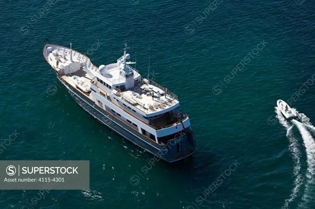 Aerial image of superyacht 'Axantha II', Brittany, France, June 2011. All non-editorial uses must be cleared individually.