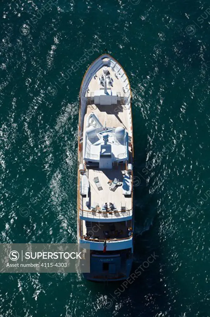 Aerial image of superyacht 'Axantha II', Brittany, France, June 2011. All non-editorial uses must be cleared individually.