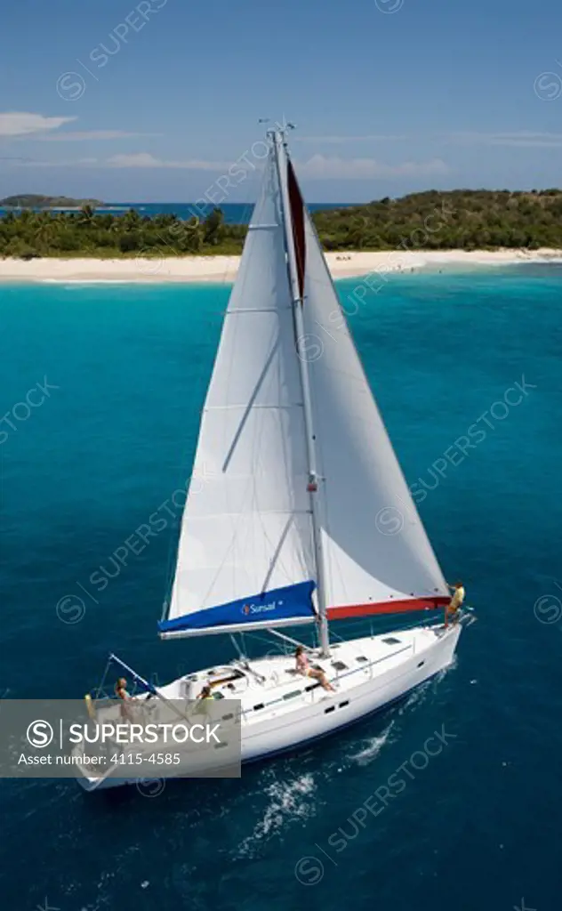 Sunsail Oceanis 423 sailing in the BVI, March 2006. Model and property released.