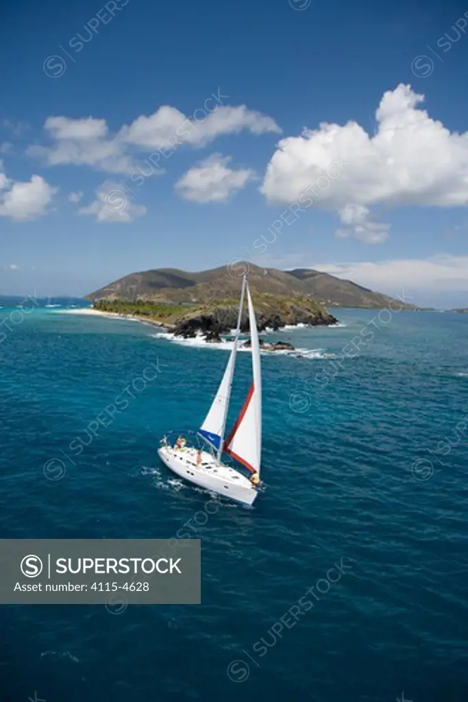 Sunsail yacht sailing in the British Virgin Islands, March 2006. Model released and property released.