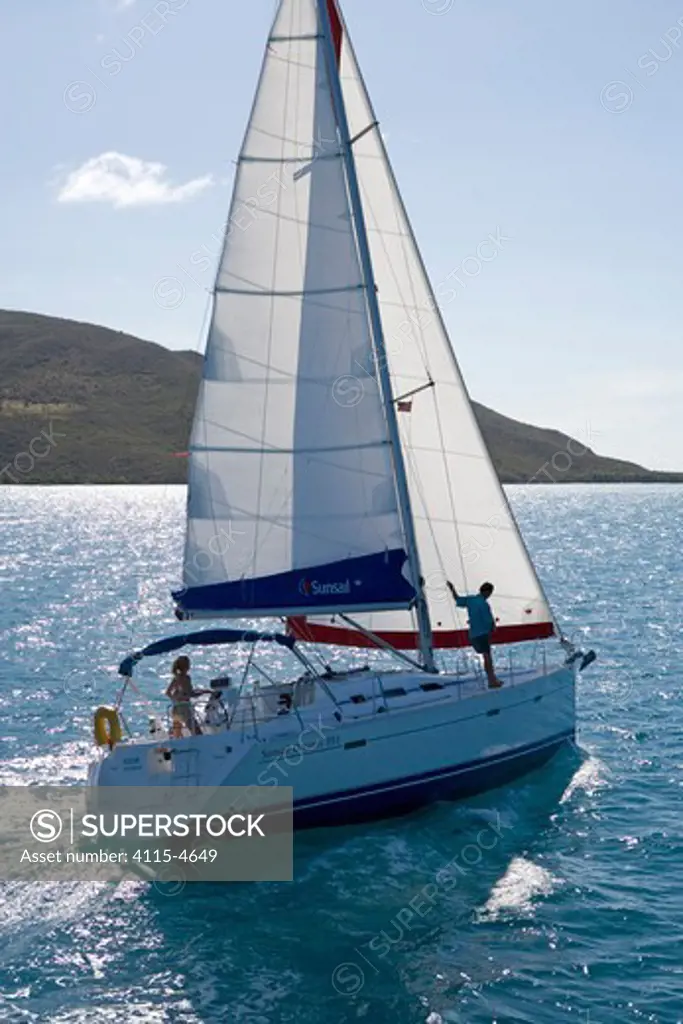 Sunsail yacht cruising in the British Virgin Islands, March 2006. Model and property released.