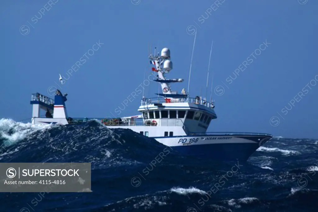 Fishing vessel 'Ocean Harvest' in heavy weather on the North Sea, September 2010. Property released.