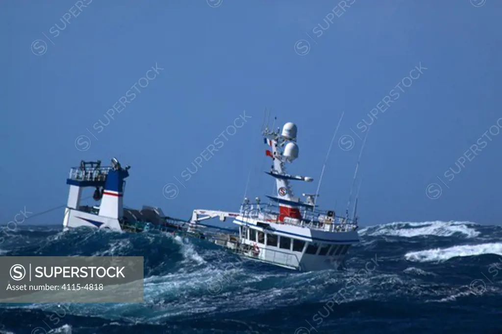 Fishing vessel 'Ocean Harvest' in huge waves on the North Sea, September 2010. Property released.
