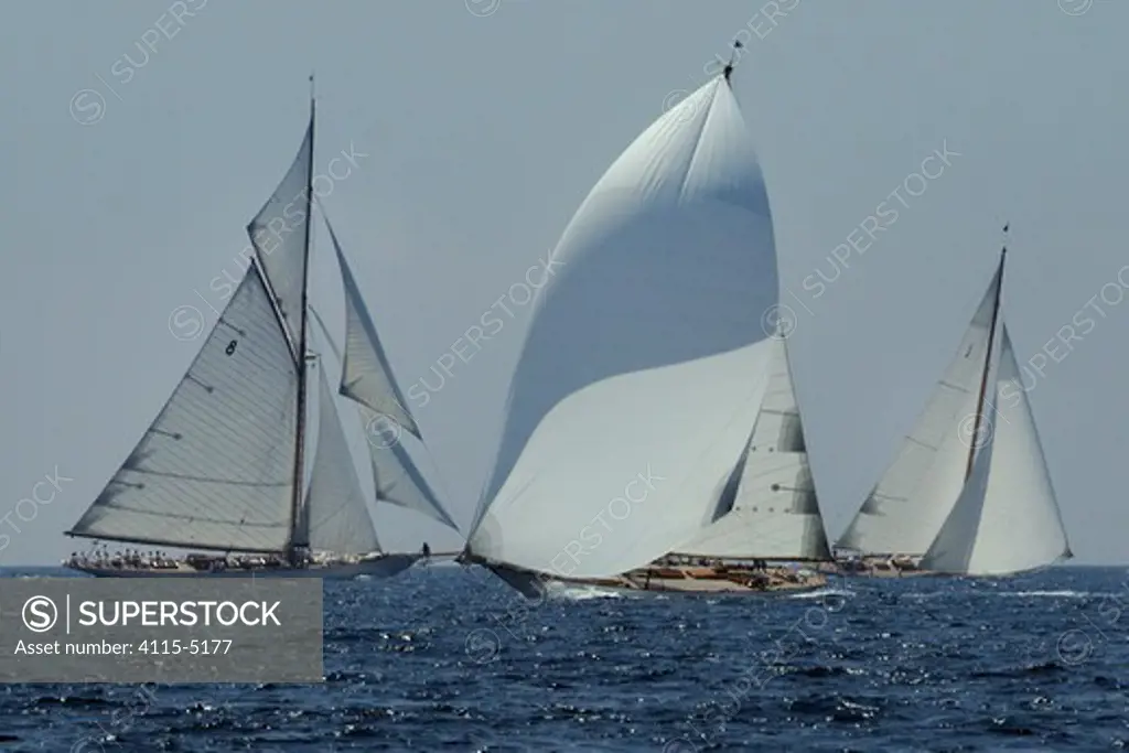 Classic yachts racing in Regates Imperiales. Ajaccio, Corsica, France, May 2010.