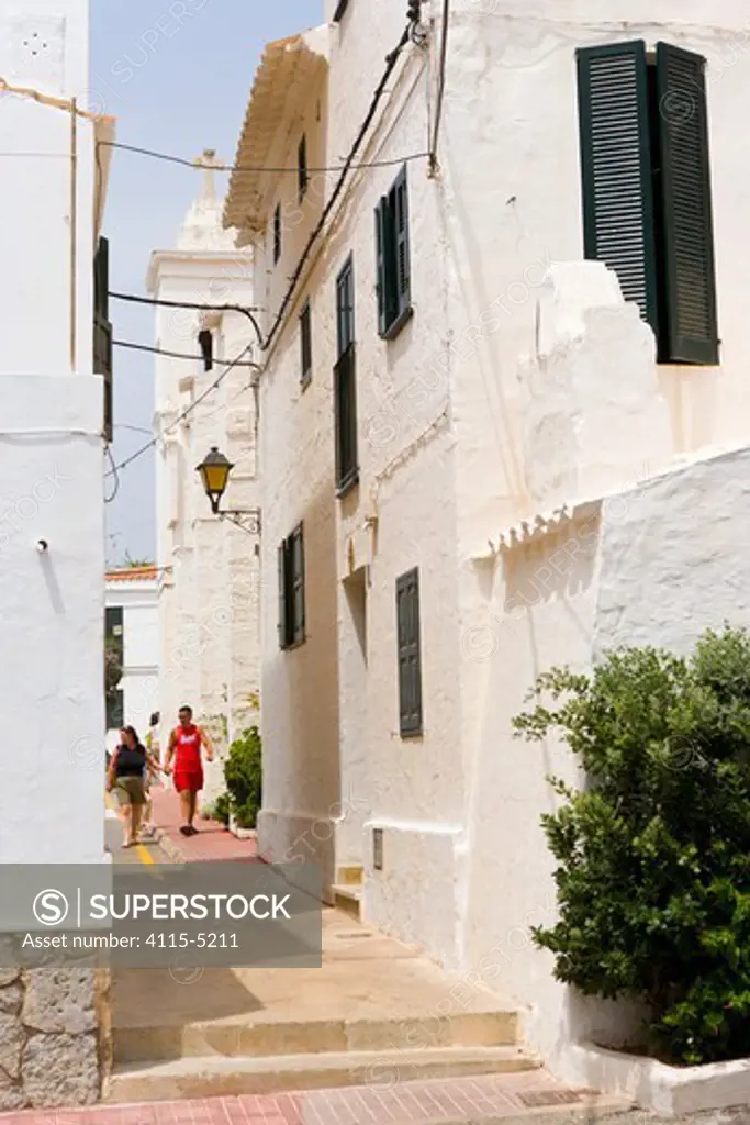 Traditional village street, Fornells, Menorca, Balearic Islands, Spain, Mediterranean, July 2005