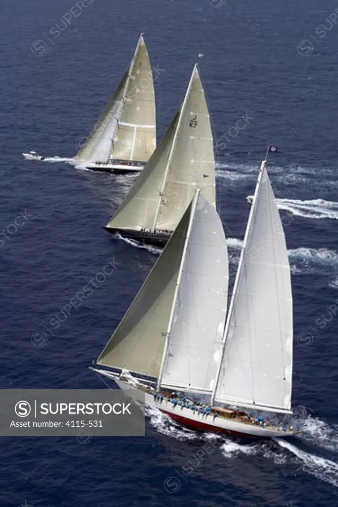 Windrose', 'Velsheda' and 'Ranger' racing in the Antigua Classic Yacht Regatta, 2005.