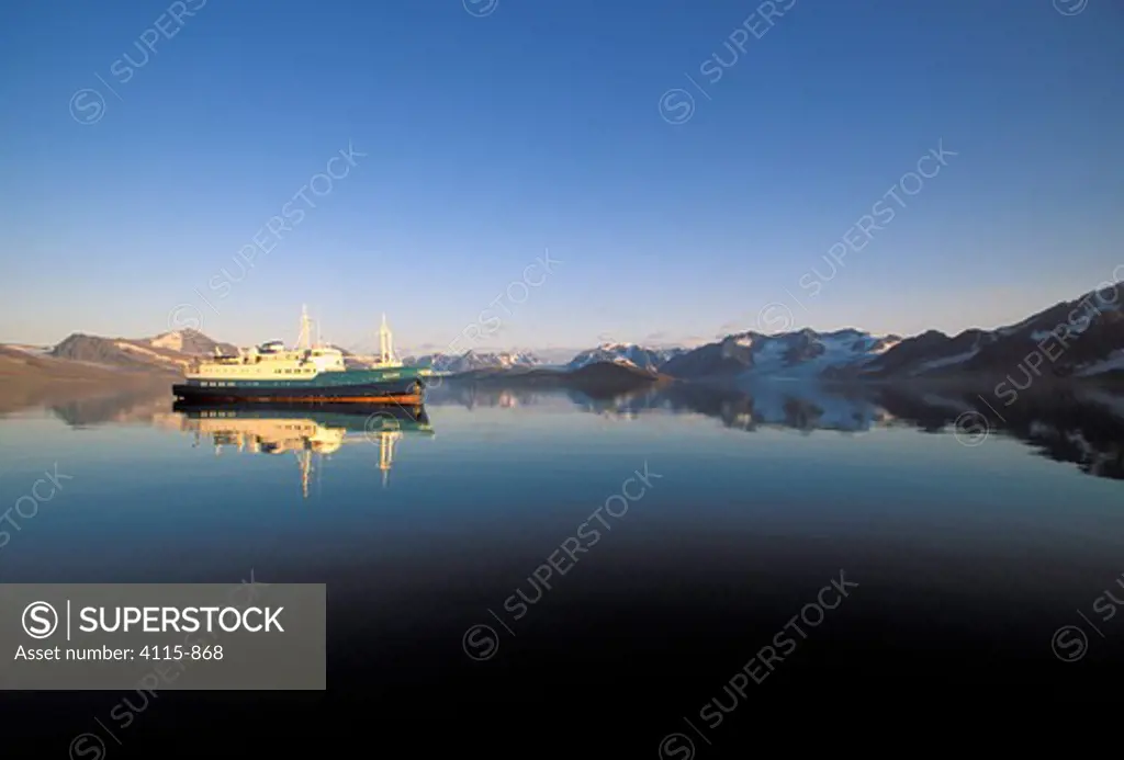 Research ship anchored in Spitsbergen, Svalbard, Norway.