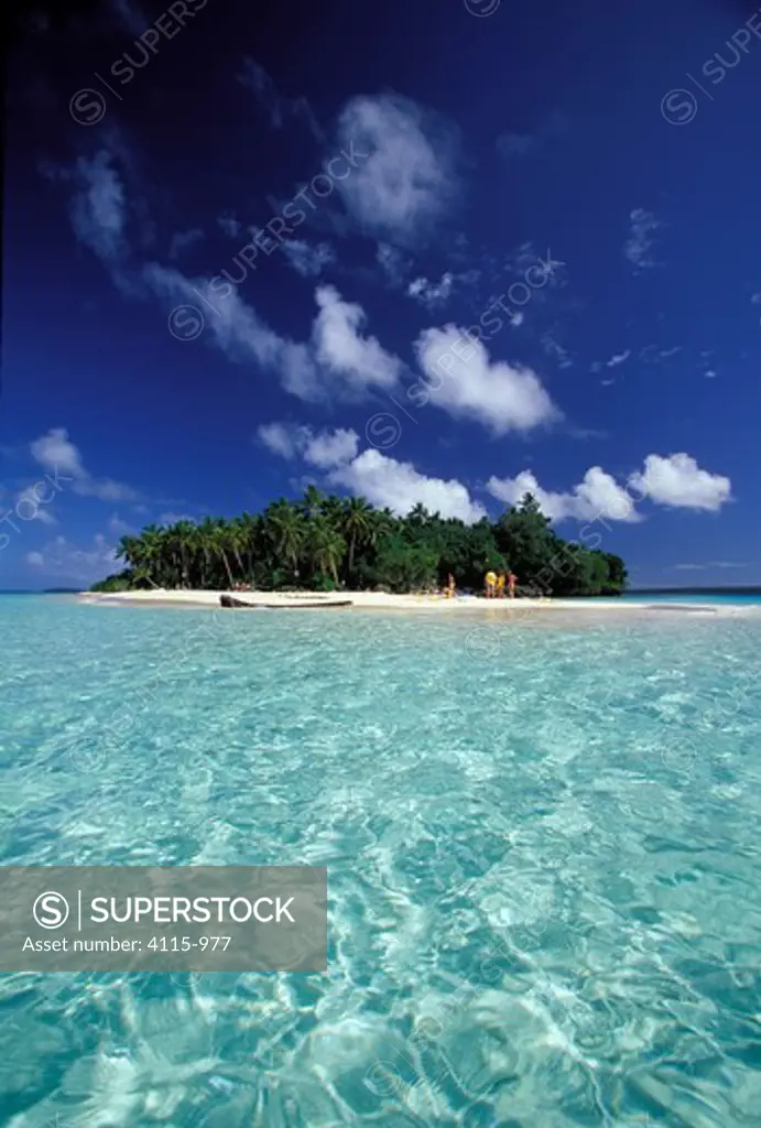Small tropical island and clear water in the Vava'u group, Tonga, South Pacific.