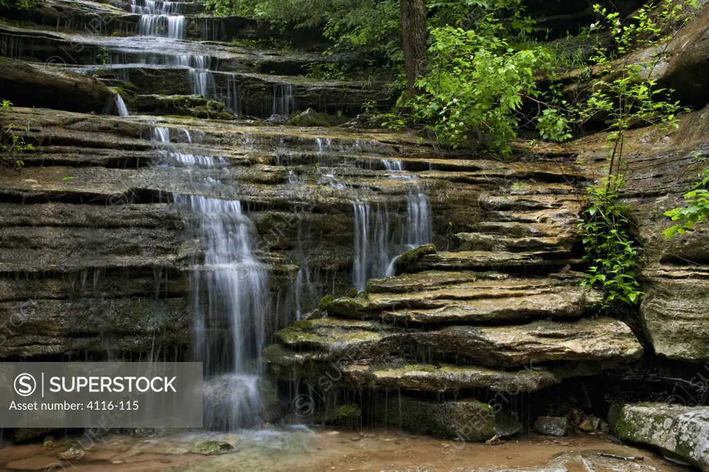 Water falling from rocks, Ozark Mountains, Ozark-St. Francis National Forest, Arkansas, USA