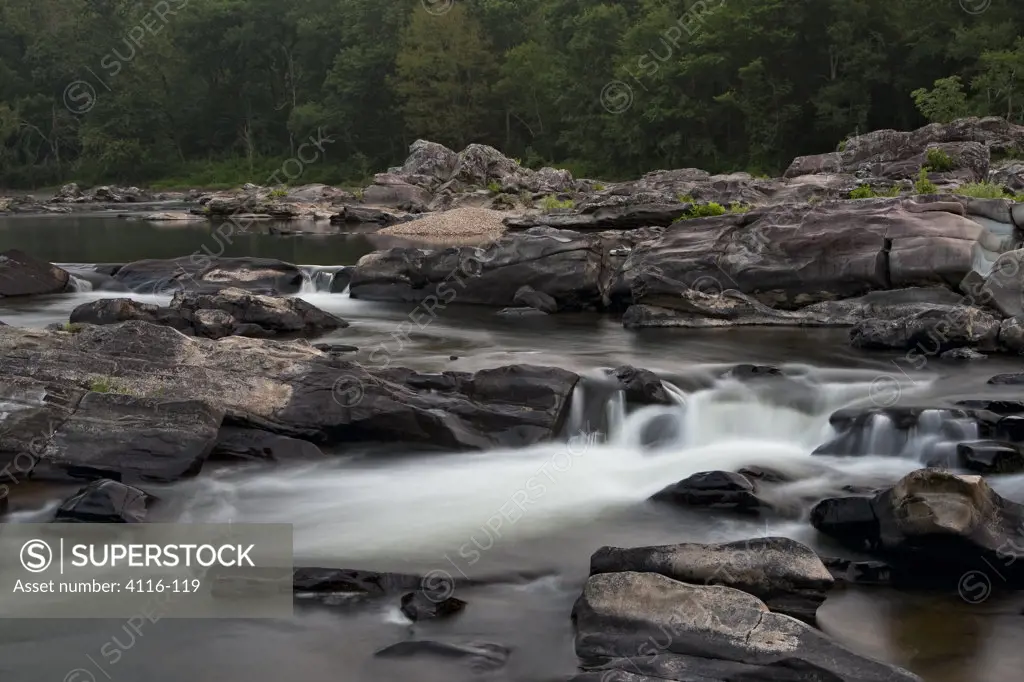 Water falling from rocks in a river, Cossatot Falls, Ouachita Mountains, Cossatot River, Arkansas, USA
