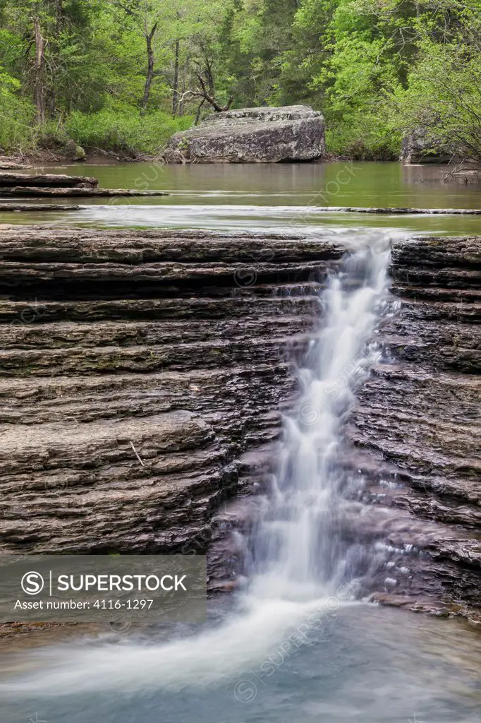 Water falling over rocks, Six Finger Falls, AR