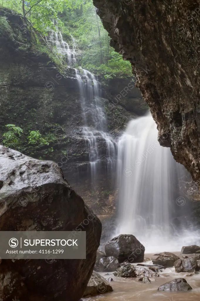 Water falling over rocks, Eden Falls, Lost Valley St. Park, AR