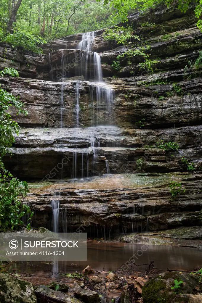 Water falling over rocks, Liles Falls, Camp Erbie, AR