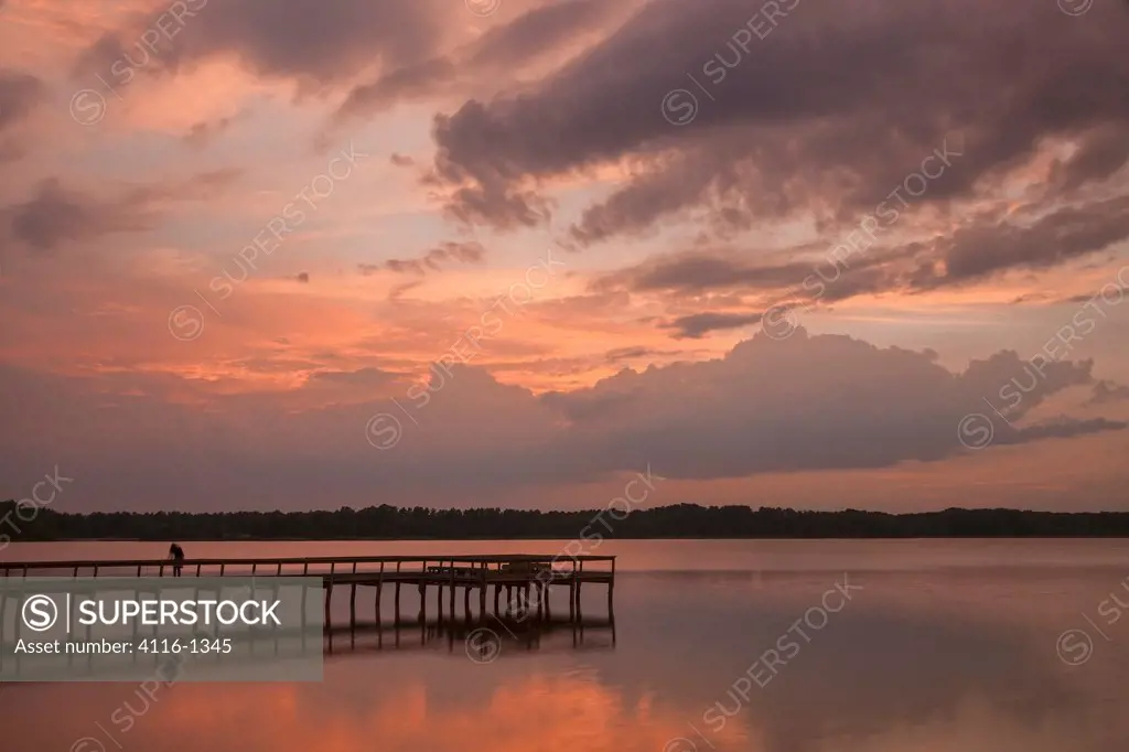 Pier at dusk, Pickthorne Lake, Arkansas, USA