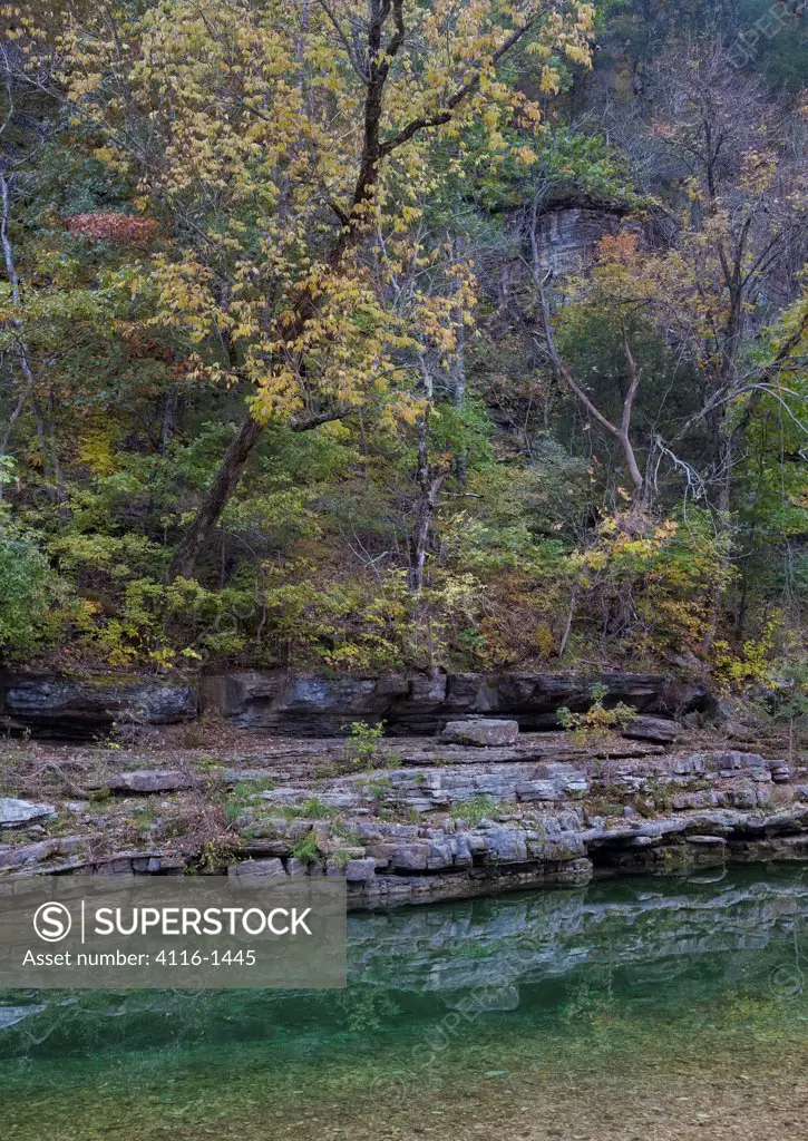 USA, Arkansas, Stream, rocks, trees at Blanchard Springs campground