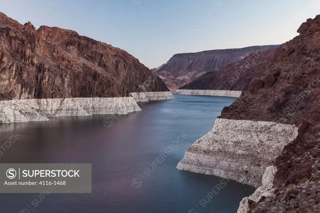USA, Arizona, Nevada, Low water in Lake Mead, just above Hoover Dam