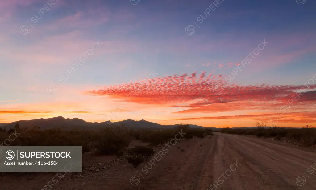 USA, New Mexico, Caballo Lake State Park, Sunrise over Caballo Mountains