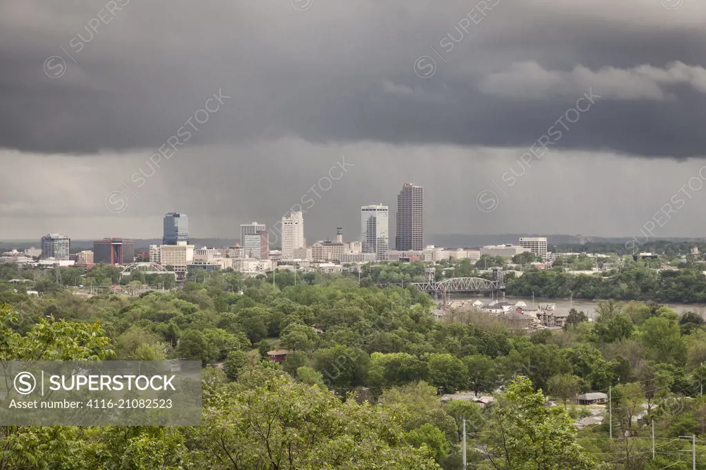 Storm passes Little Rock skyline, Little Rock, AR