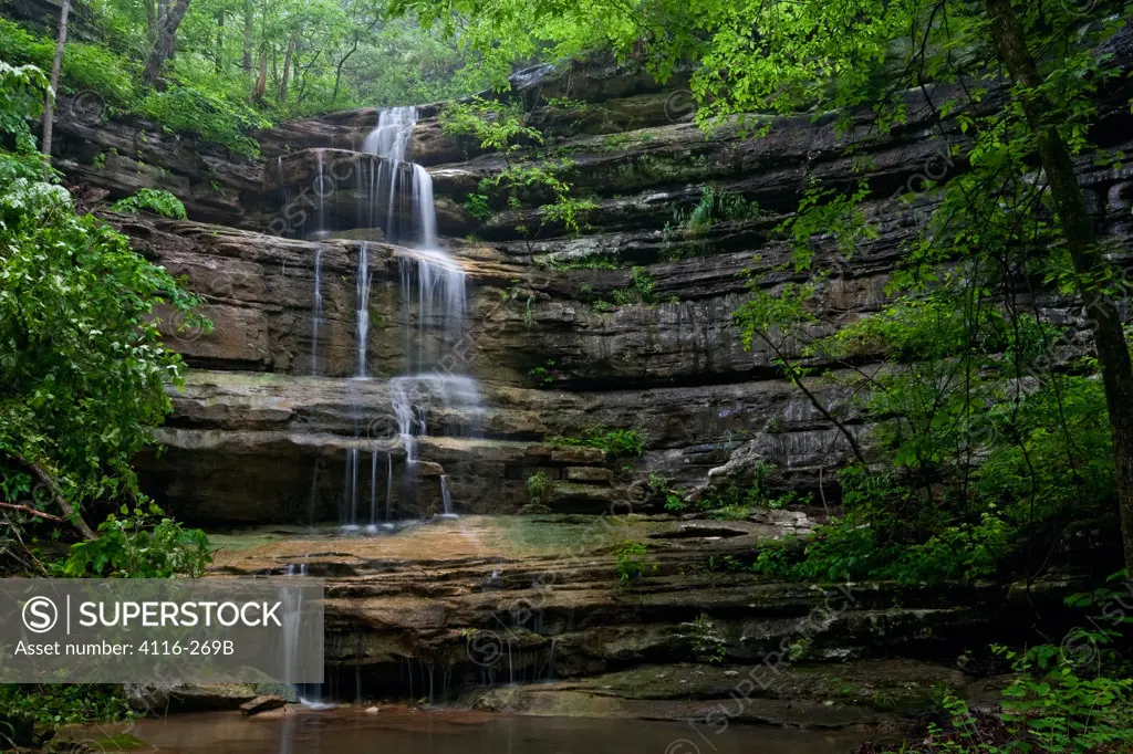 Waterfall in a forest, Liles Falls, Ozark Mountains, Ozark National Forest, Arkansas, USA