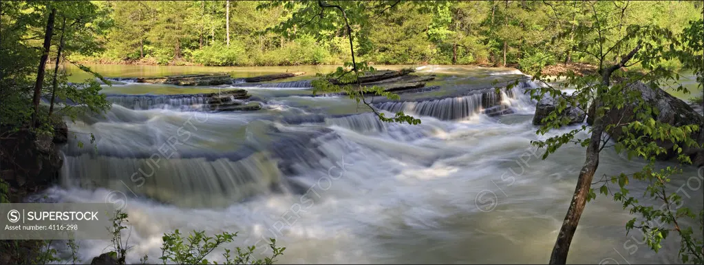 Creek flowing in a forest, Six Finger Falls, Falling Water Creek, Ozark Mountains, Ozark National Forest, Arkansas, USA