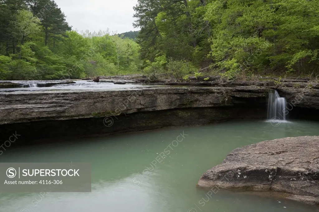 Rock in a creek, Haw Creek, Haw Creek Falls, Ozark Mountains, Ozark National Forest, Arkansas, USA