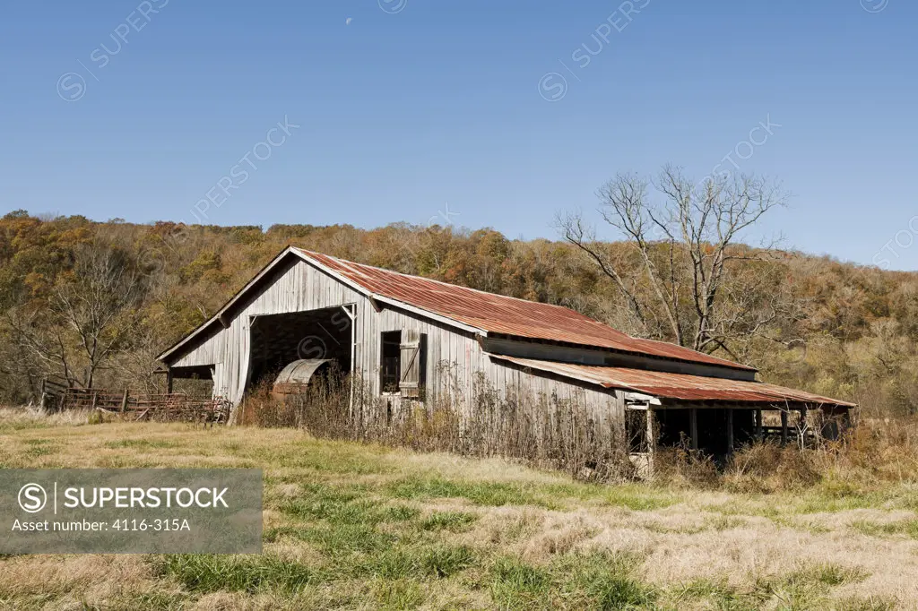 Old barn in a field, Boxley Valley, Arkansas, USA