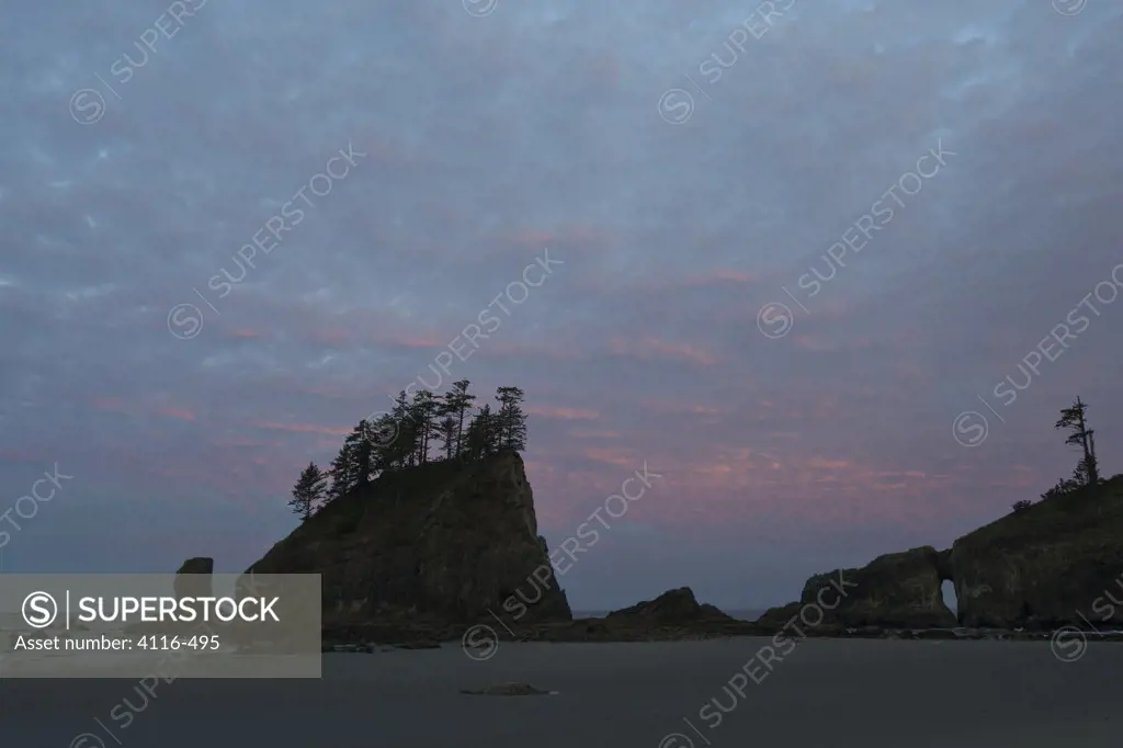 Rock formations in the ocean, Second Beach, Olympic National Park, Washington State, USA