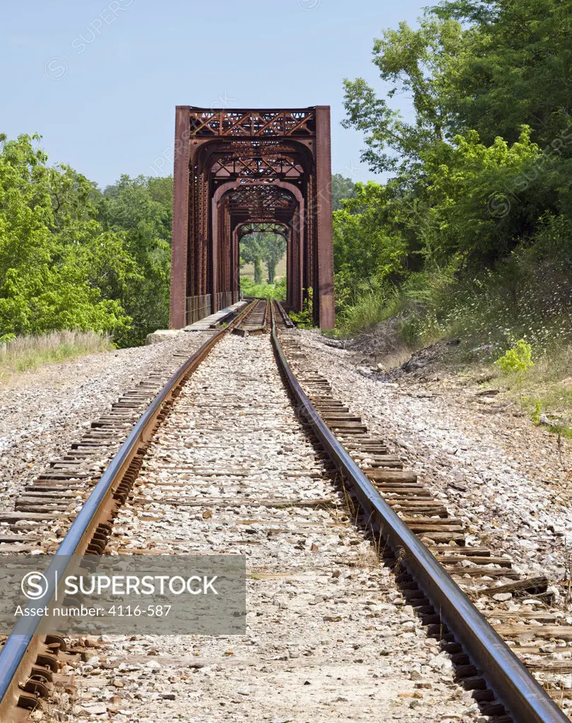 Railroad tracks and trestle, Ozark Mountains, Arkansas, USA