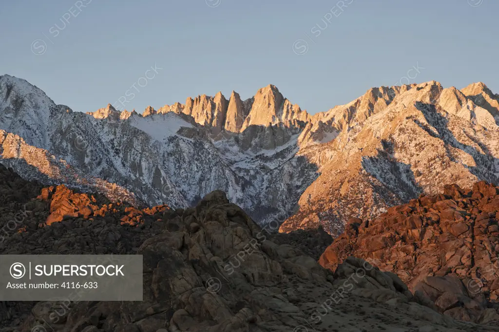 USA, California, Morning's first light on Mt. Whitney