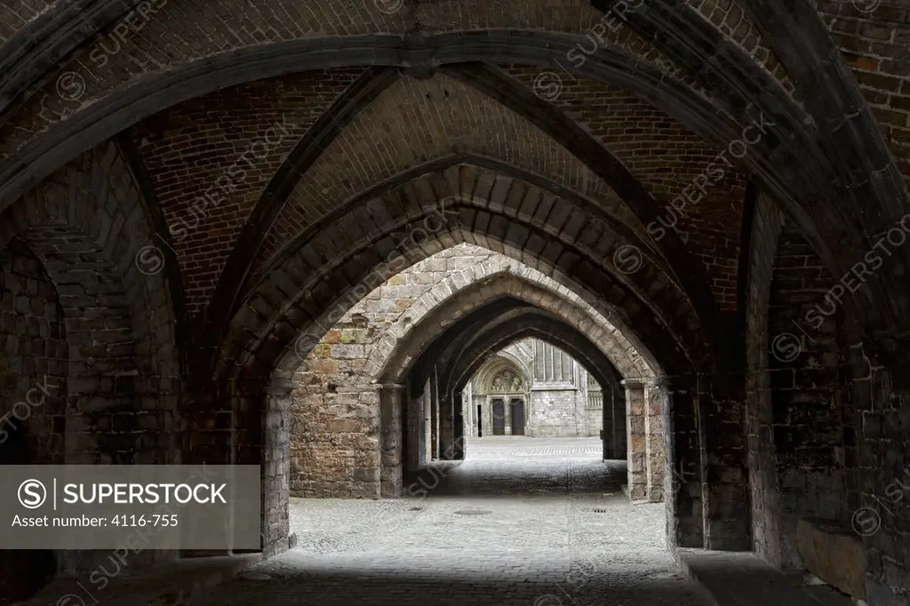 Interiors of an archway, Cloth Hall, Ypres, West Flanders, Flemish Region, Belgium