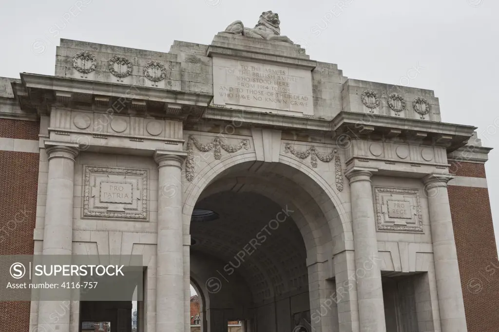 Low angle view of a memorial, Menin Gate, Ypres, West Flanders, Flemish Region, Belgium