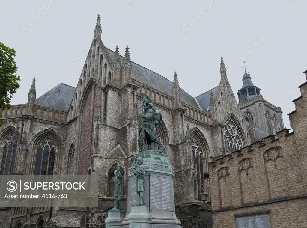 World War I memorial in front of a church, Poperinge, West Flanders, Flemish Region, Belgium