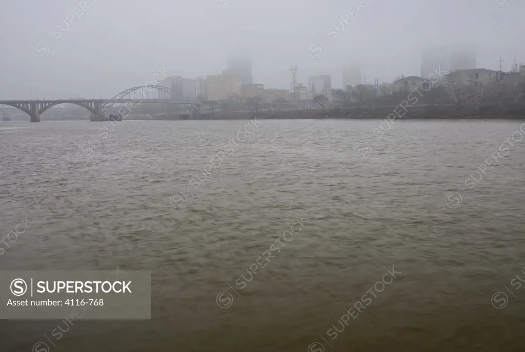 River with city in the background, Little Rock, Arkansas River, Arkansas, USA