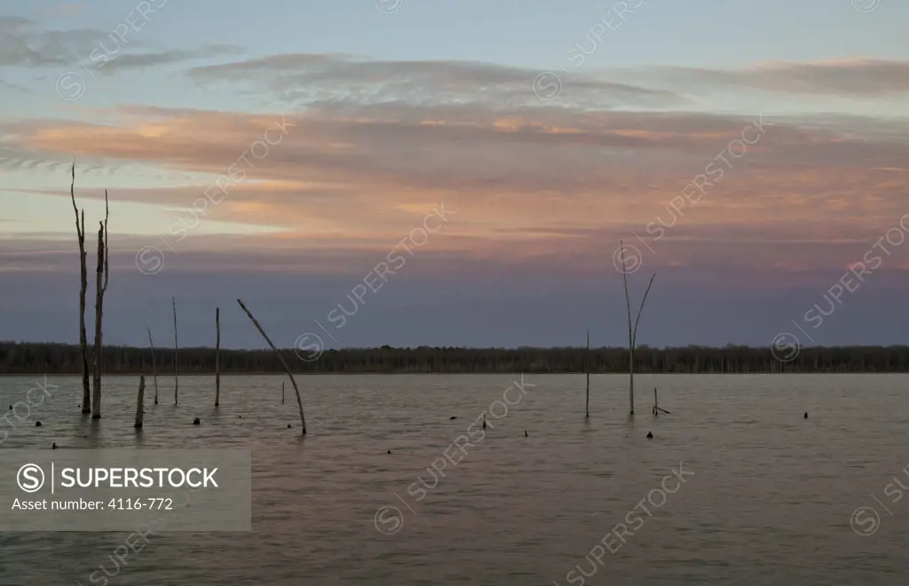 Sunset over a fishing lake, Pickthorne Lake, Arkansas, USA