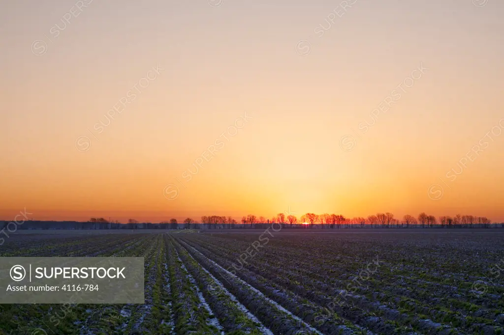 Sunset over a field, North Little Rock, Arkansas, USA