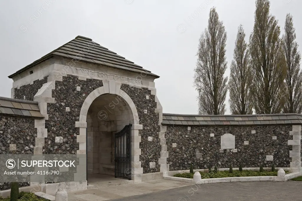 Entrance to Tyne Cot Commonwealth War Graves Cemetery, Passendale, Zonnebeke, West Flanders, Flemish Region, Belgium